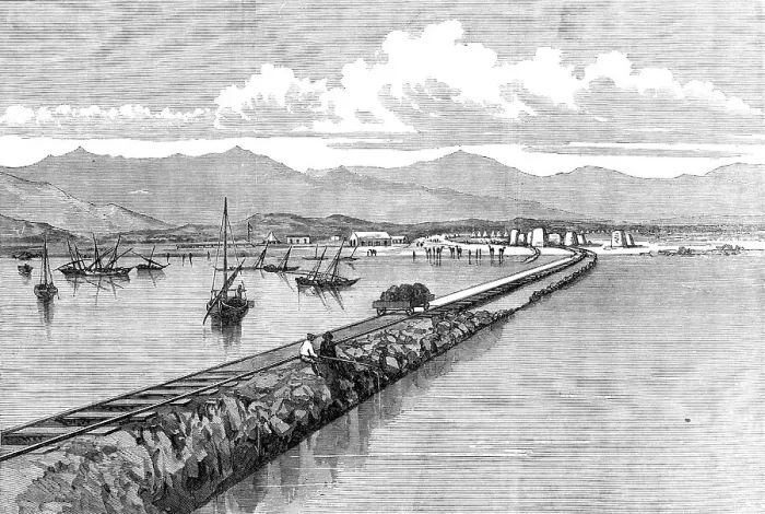 Framed Print : The Abyssinian Expedition: pier and landing-place at Zulla, Annesley Bay, 1868. Creator: Unknown Framed Print : The Abyssinian Expedition: pier and landing-place at Zulla, Annesley Bay, 1868. Creator: Unknown