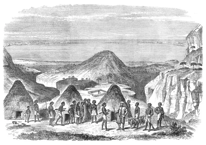 Framed Print : The Abyssinian Expedition: the Shoho Village of Akoo and the Head of Annesley Bay, 1868. Creator: Unknown Framed Print : The Abyssinian Expedition: the Shoho Village of Akoo and the Head of Annesley Bay, 1868. Creator: Unknown