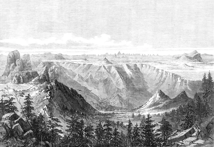 Framed Print : The Abyssinian Expedition: view of the plateau at Senafe, looking towards the Adowa Peaks, 1868. Creator: Mason Jackson Framed Print : The Abyssinian Expedition: view of the plateau at Senafe, looking towards the Adowa Peaks, 1868. Creator: Mason Jackson