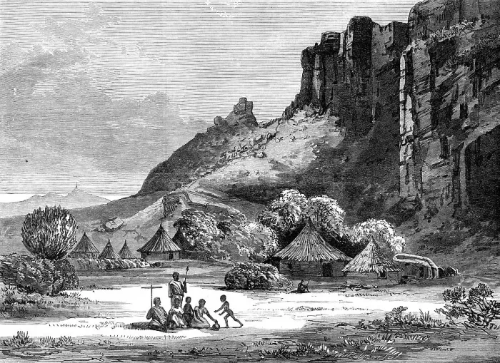 Framed Print : The Abyssinian Expedition: village under the Antalo Amba, 1868. Creator: Unknown Framed Print : The Abyssinian Expedition: village under the Antalo Amba, 1868. Creator: Unknown