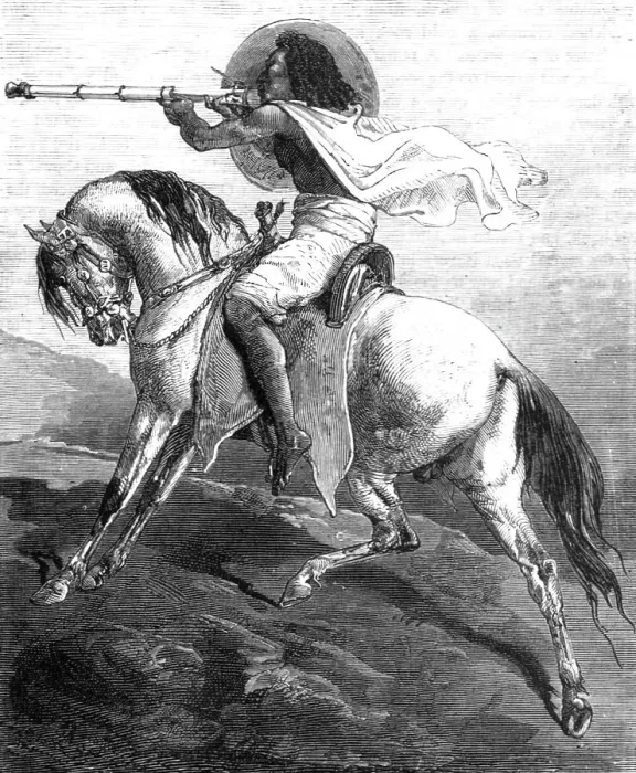 Framed Print : An Abyssinian horseman; A journey through Soudan and Western Abyssinia... 1875. Creator: Unknown Framed Print : An Abyssinian horseman; A journey through Soudan and Western Abyssinia... 1875. Creator: Unknown