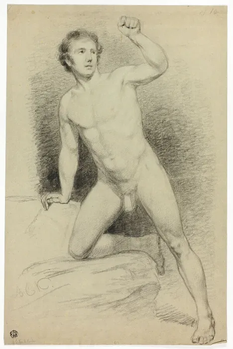 Framed Print : Academic Male Nude Leaning on Platform, n.d. Creator: Barend Cornelis Koekkoek Framed Print : Academic Male Nude Leaning on Platform, n.d. Creator: Barend Cornelis Koekkoek