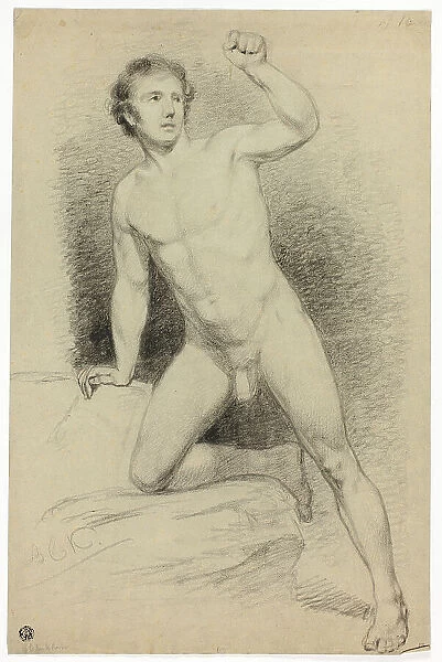 Academic Male Nude Leaning on Platform, n.d. Creator: Barend Cornelis Koekkoek