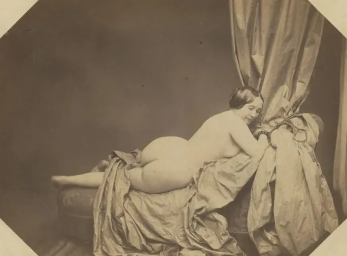 Framed Print : Academic Nude, Reclining on a Sofa, c. 1855. Creator: Auguste Belloc (French, 1801-c Framed Print : Academic Nude, Reclining on a Sofa, c. 1855. Creator: Auguste Belloc (French, 1801-c