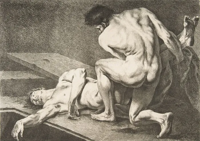Framed Print : An Academie': One Man Lifting the Legs of Another Man, 1742-43 Framed Print : An Academie': One Man Lifting the Legs of Another Man, 1742-43