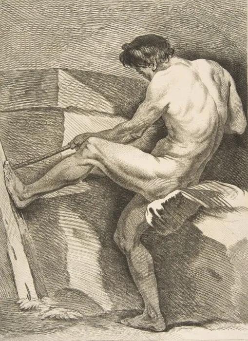 Framed Print : An Academie': Man Pulling a Cord, 1742-43. Creator: Carle van Loo Framed Print : An Academie': Man Pulling a Cord, 1742-43. Creator: Carle van Loo