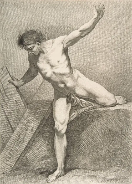 Framed Print : An Academie': Striding Man Leaning on a Plank, 1742-43 Framed Print : An Academie': Striding Man Leaning on a Plank, 1742-43