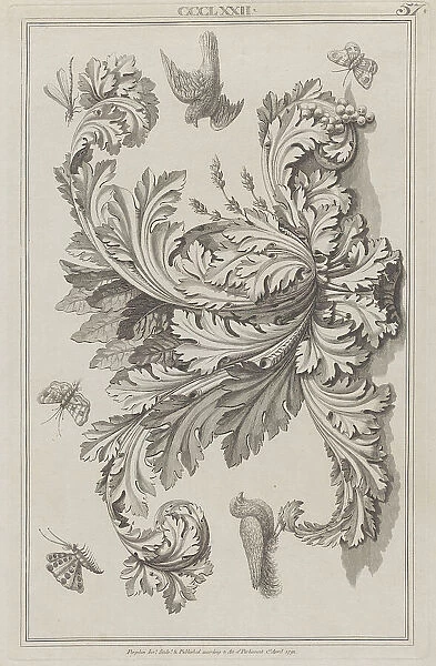 Acanthus Leaves, Birds and Insects, no. CCCLXXII ('Designs for Various Ornaments, ... April 1, 1792. Creator: Michelangelo Pergolesi. Acanthus Leaves, Birds and Insects, no. CCCLXXII ('Designs for Various Ornaments, ... April 1, 1792)