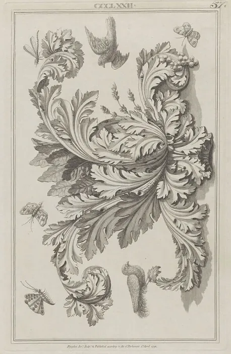 Framed Print : Acanthus Leaves, Birds and Insects, no. CCCLXXII ('Designs for Various Ornaments... April 1, 1792. Creator: Michelangelo Pergolesi. Acanthus Leaves, Birds and Insects, no. CCCLXXII ('Designs for Various Ornaments... April 1, 1792)