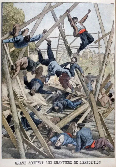 Framed Print : A serious accident on the building site for the Exposition Universelle, Paris, 1900, (1899). Artist: Oswaldo Tofani Framed Print : A serious accident on the building site for the Exposition Universelle, Paris, 1900, (1899). Artist: Oswaldo Tofani