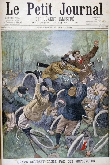 Framed Print : Serious accident caused by bicycles, Paris, 1900 Framed Print : Serious accident caused by bicycles, Paris, 1900