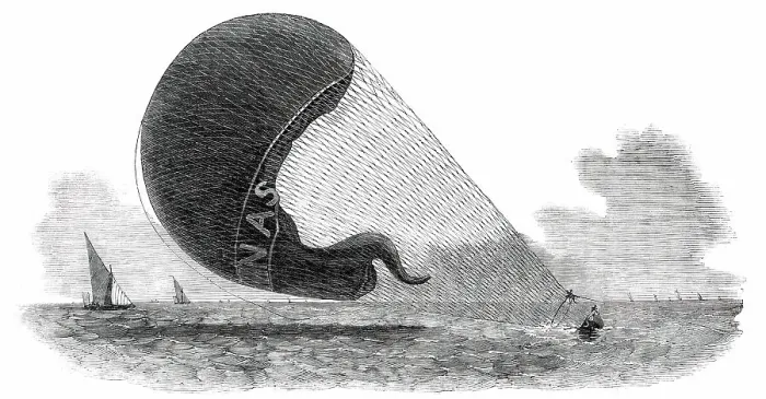 Framed Print : Accident to the Nassau Balloon, between Gravesend and the Nore, 1850. Creator: Unknown Framed Print : Accident to the Nassau Balloon, between Gravesend and the Nore, 1850. Creator: Unknown