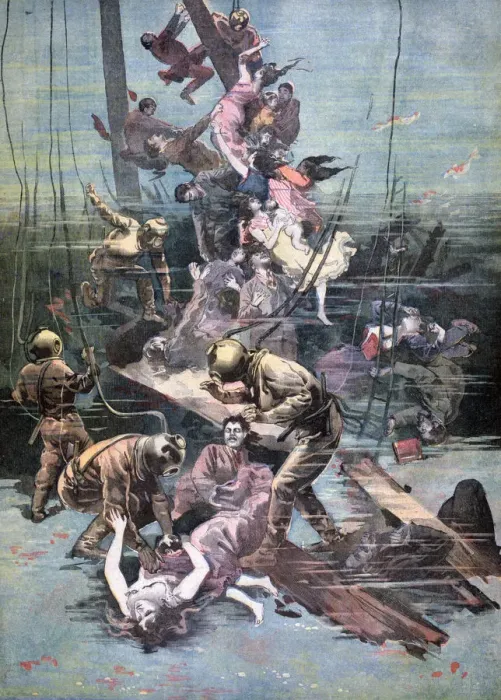 Framed Print : An Accident in Santander, Divers Looking for the Bodies of the Victims, 1893 Framed Print : An Accident in Santander, Divers Looking for the Bodies of the Victims, 1893