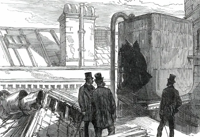 Framed Print : The Accident at St. George's Hospital: the Cistern on the Roof, 1876. Creator: Unknown Framed Print : The Accident at St. George's Hospital: the Cistern on the Roof, 1876. Creator: Unknown