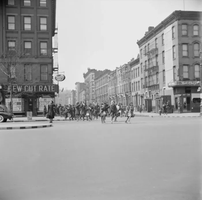 Framed Print : Many accidents are attributed to unpatrolled intersections in Harlem, New York, 1943. Creator: Gordon Parks Framed Print : Many accidents are attributed to unpatrolled intersections in Harlem, New York, 1943. Creator: Gordon Parks