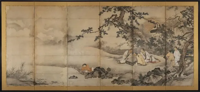 Framed Print : The Four Accomplishments, late 1500s. Creator: Kano Shoei (Japanese, 1519-1592), attributed to Framed Print : The Four Accomplishments, late 1500s. Creator: Kano Shoei (Japanese, 1519-1592), attributed to
