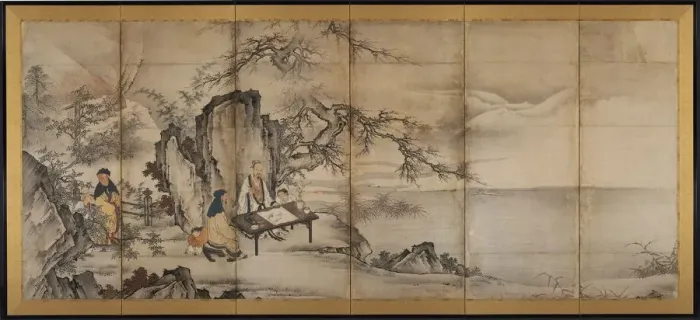 Framed Print : The Four Accomplishments, late 1500s. Creator: Kano Shoei (Japanese, 1519-1592), attributed to Framed Print : The Four Accomplishments, late 1500s. Creator: Kano Shoei (Japanese, 1519-1592), attributed to