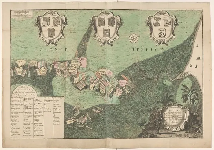 Framed Print : Accurate Map of the state and the course of Rio de Berbice... 1742. Creators: Jan Daniel Knapp, Hendrik de Leth Framed Print : Accurate Map of the state and the course of Rio de Berbice... 1742. Creators: Jan Daniel Knapp, Hendrik de Leth