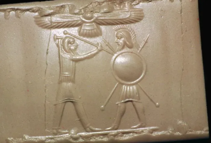 Framed Print : Achaemenid cylinder-seal impression referring to the Greek wars Framed Print : Achaemenid cylinder-seal impression referring to the Greek wars