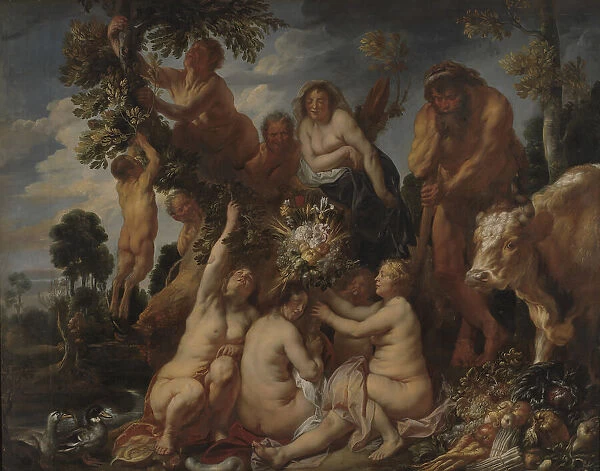 Achelous Defeated by Hercules. The Origin of the Cornucopia. (Allegory of Fruitfulness), 1649. Creator: Jordaens, Jacob (1593-1678)