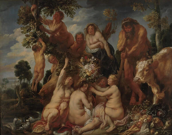 Achelous Defeated by Hercules, The Origin of the Cornucopia. (Allegory of Fruitfulness), 1649. Creator: Jacob Jordaens