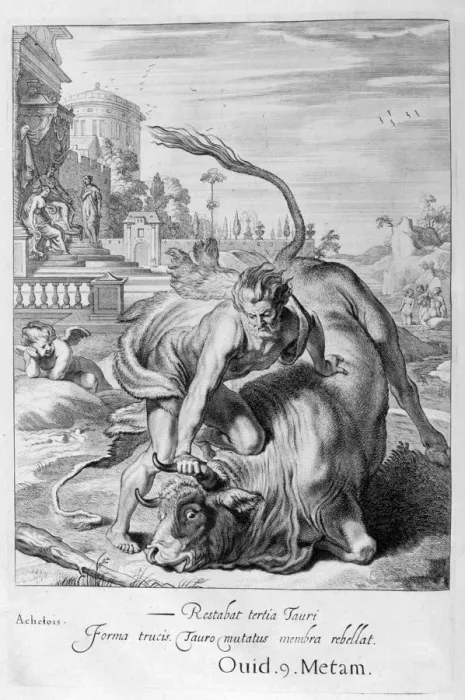 Framed Print : Achelous in the shape of a bull is vanquished by Hercules, 1655. Artist: Michel de Marolles Framed Print : Achelous in the shape of a bull is vanquished by Hercules, 1655. Artist: Michel de Marolles