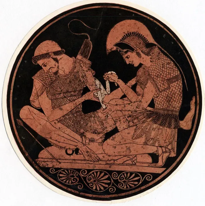 Framed Print : Achilles bandaging the wound of Patroclus, c1900 Framed Print : Achilles bandaging the wound of Patroclus, c1900