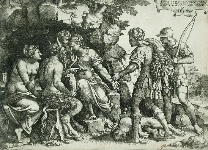 Framed Print : Achilles and Chiron (?), 1543. Creator: Georg Pencz Framed Print : Achilles and Chiron (?), 1543. Creator: Georg Pencz
