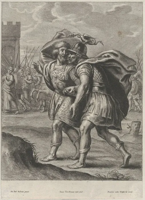 Framed Print : Achilles and Priam, in conversation outside of Troy, ca. 1644-66. Creator: Lucas Vorsterman II Framed Print : Achilles and Priam, in conversation outside of Troy, ca. 1644-66. Creator: Lucas Vorsterman II