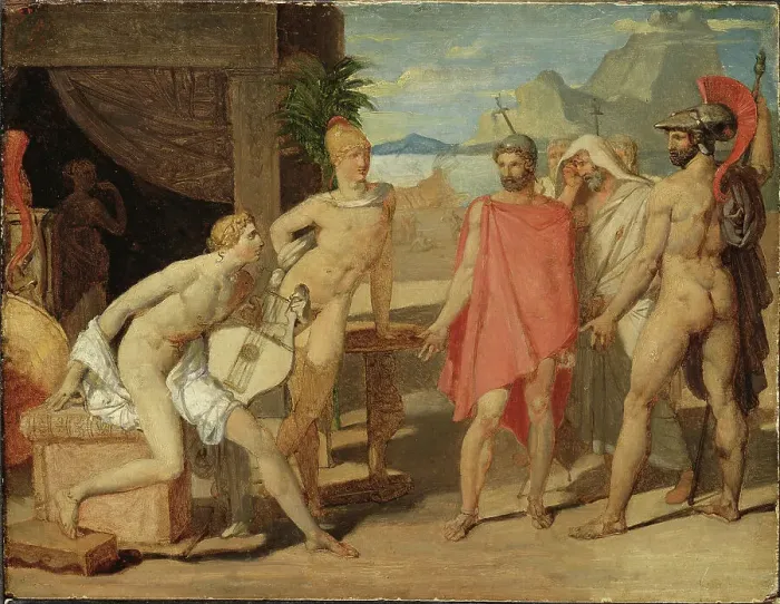 Framed Print : Achilles Receiving in his Tent the Envoys of Agamemnon, 1801. Creator: Jean-Auguste-Dominique Ingres Framed Print : Achilles Receiving in his Tent the Envoys of Agamemnon, 1801. Creator: Jean-Auguste-Dominique Ingres