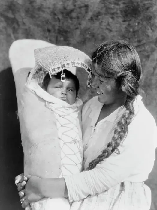 Framed Print : Achomawi mother and child, c1923. Creator: Edward Sheriff Curtis Framed Print : Achomawi mother and child, c1923. Creator: Edward Sheriff Curtis