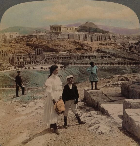 The Acropolis of Athens, Lycabettus and Royal Palace, from Philopappos monument, 1907. Artists: Elmer Underwood, Bert Elias Underwood