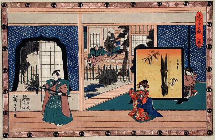 Framed Print : Act II: Konami Receiving Rikiya while Her Mother Watches; Honzo Holds... between c1835 and c1839. Creator: Ando Hiroshige Framed Print : Act II: Konami Receiving Rikiya while Her Mother Watches; Honzo Holds... between c1835 and c1839. Creator: Ando Hiroshige