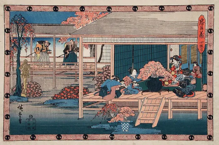 Framed Print : Act IV: Envoys from the Shogun Approach Lady Kaoyo and Group at Enya's... between c1835 and c1839. Creator: Ando Hiroshige