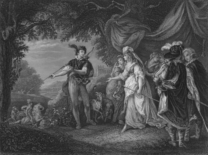Framed Print : Act IV Scene i from Loves Labour Lost, c19th century Framed Print : Act IV Scene i from Loves Labour Lost, c19th century