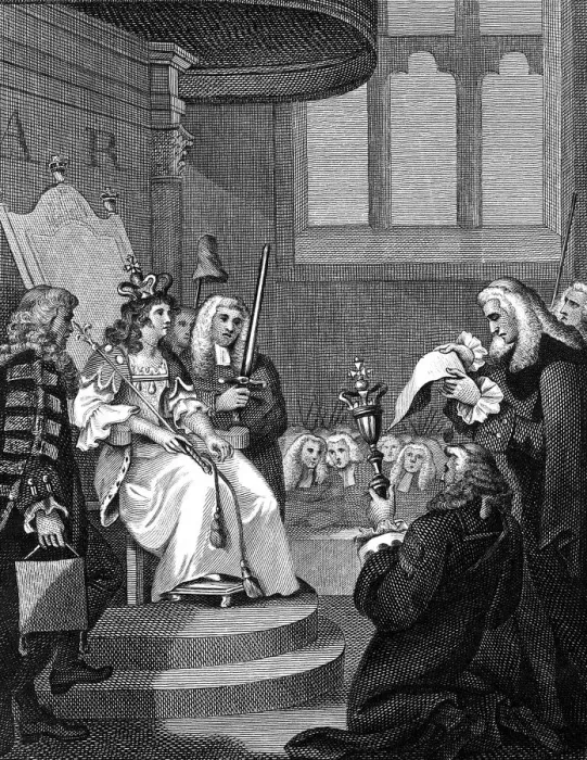 Framed Print : The Act of Union between England and Scotland being read before Queen Anne, 1826 Framed Print : The Act of Union between England and Scotland being read before Queen Anne, 1826