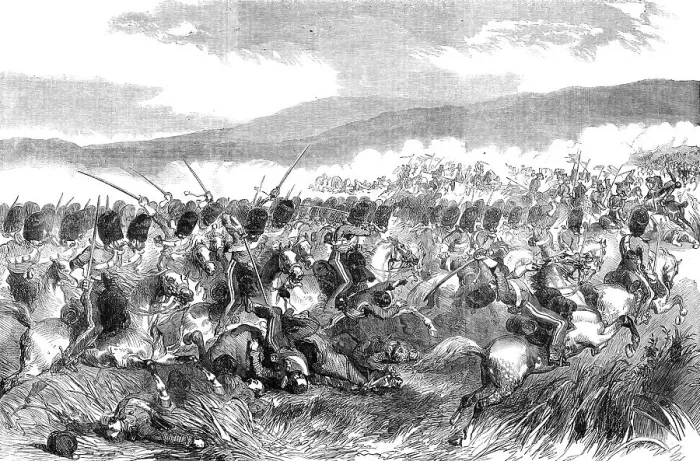 Framed Print : The Action at Balaclava - Charge of the Scots Greys, October 25, 1854. Creator: Unknown Framed Print : The Action at Balaclava - Charge of the Scots Greys, October 25, 1854. Creator: Unknown