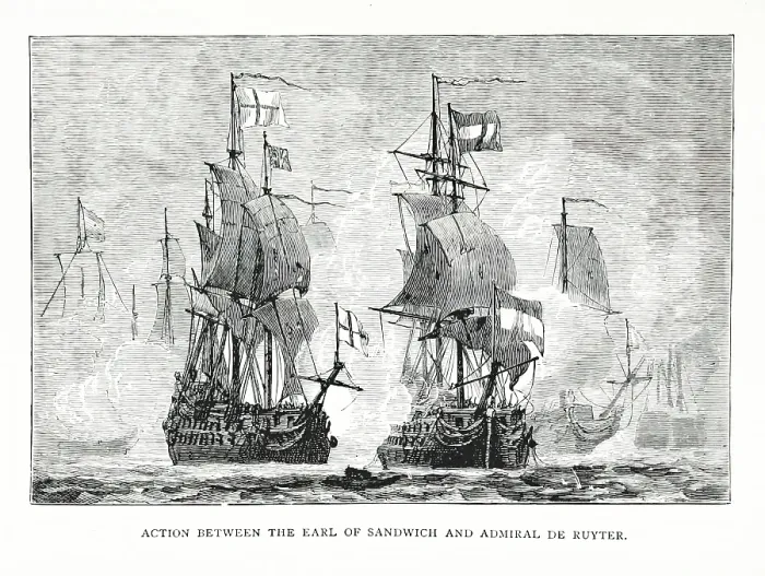 Framed Print : Action between the Earl of Sandwich and Admiral de Ruyter, 1672, (1896). Creator: Unknown Framed Print : Action between the Earl of Sandwich and Admiral de Ruyter, 1672, (1896). Creator: Unknown