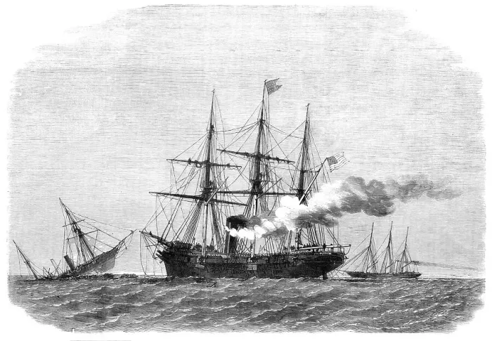 Framed Print : The action off Cherbourg on Sunday between the Alabama and the Kearsarge: the Alabama sinking, 1864. Creator: Smyth Framed Print : The action off Cherbourg on Sunday between the Alabama and the Kearsarge: the Alabama sinking, 1864. Creator: Smyth