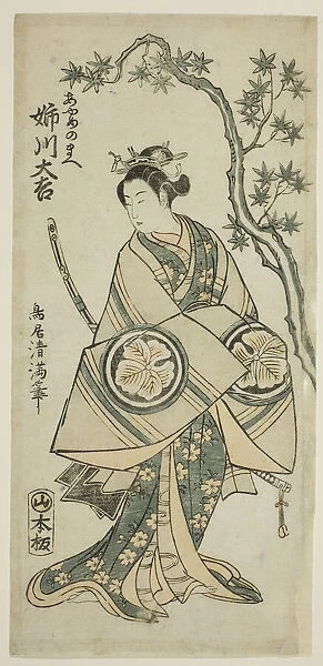 The Actor Anegawa Daikichi as Ayame no Mae in the play 'Miyo no Hana Yunzei Kagami, 'perfo... 1760. Creator: Torii Kiyomitsu