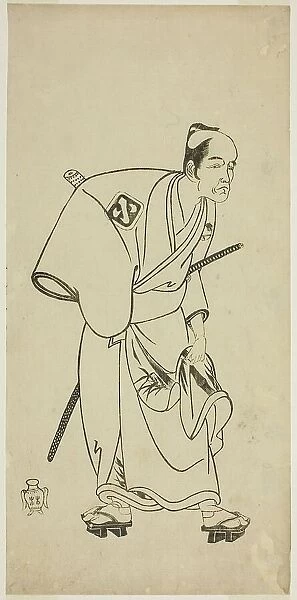 The Actor Arashi Otohachi I as Hotei Ichiemon in the Play Ayatsuri Kabuki Ogi, Performed... c.1768. Creator: Shunsho