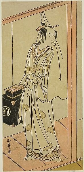 The Actor Arashi Sangoro II as the Hairdresser Obana Saizaburo in the Play Koi Musume... c. 1776. Creator: Shunsho