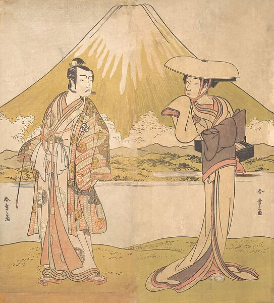 The Actor Bando Mitsugoro as a Man in Sumptuous Raiment, Standing in a Field... ca. 1778. Creator: Shunsho