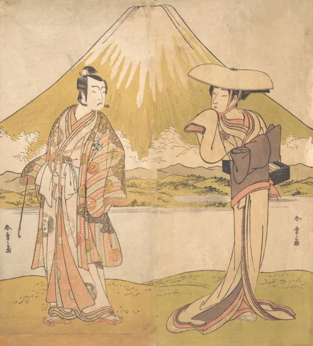 Framed Print : The Actor Bando Mitsugoro as a Man in Sumptuous Raiment, Standing in a Field... ca. 1778. Creator: Shunsho Framed Print : The Actor Bando Mitsugoro as a Man in Sumptuous Raiment, Standing in a Field... ca. 1778. Creator: Shunsho