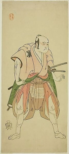 The Actor Bando Sampachi I as Yawata no Saburo (?) in the Play Shuen Soga Omugaeshi... c. 1768. Creator: Shunsho