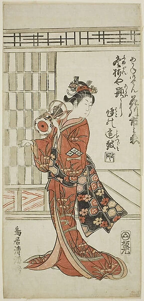 The Actor Hanagawa Ichinojo as Akane Gozen in the play 'Okunizome Shusse Butai, '... 1759. Creator: Torii Kiyomitsu