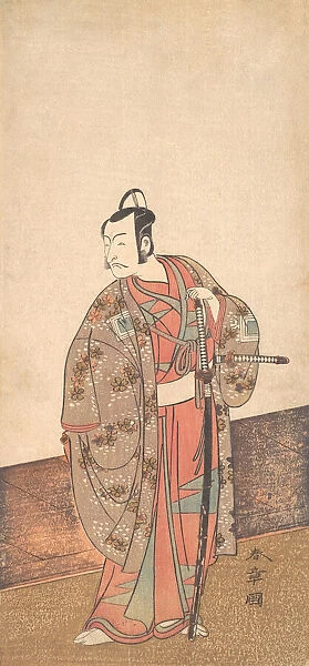The Actor Ichikawa Danjuro V standing inside of a house and in front of an engawa, ca. 1772. Creator: Shunsho