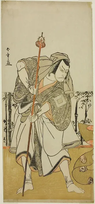 Framed Print : The Actor Ichikawa Danjuro V as Taira no Masakado Disguised as the Pilgrim Junjo in the... c. 1777. Creator: Shunsho Framed Print : The Actor Ichikawa Danjuro V as Taira no Masakado Disguised as the Pilgrim Junjo in the... c. 1777. Creator: Shunsho