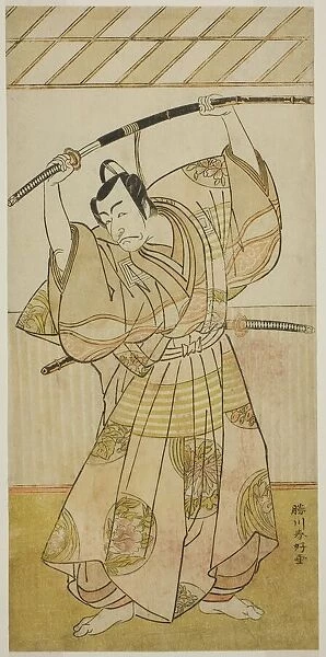 The Actor Ichikawa Danjuro V as Taira no Munekiyo (?) from the Play Kitekaeru Nishiki... c. 1780. Creator: Katsukawa Shunko