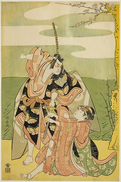The Actor Ichikawa Monnosuke II as Soga no Goro and Segawa Kikunojo III as Tsukisayo... c. 1782. Creator: Torii Kiyonaga